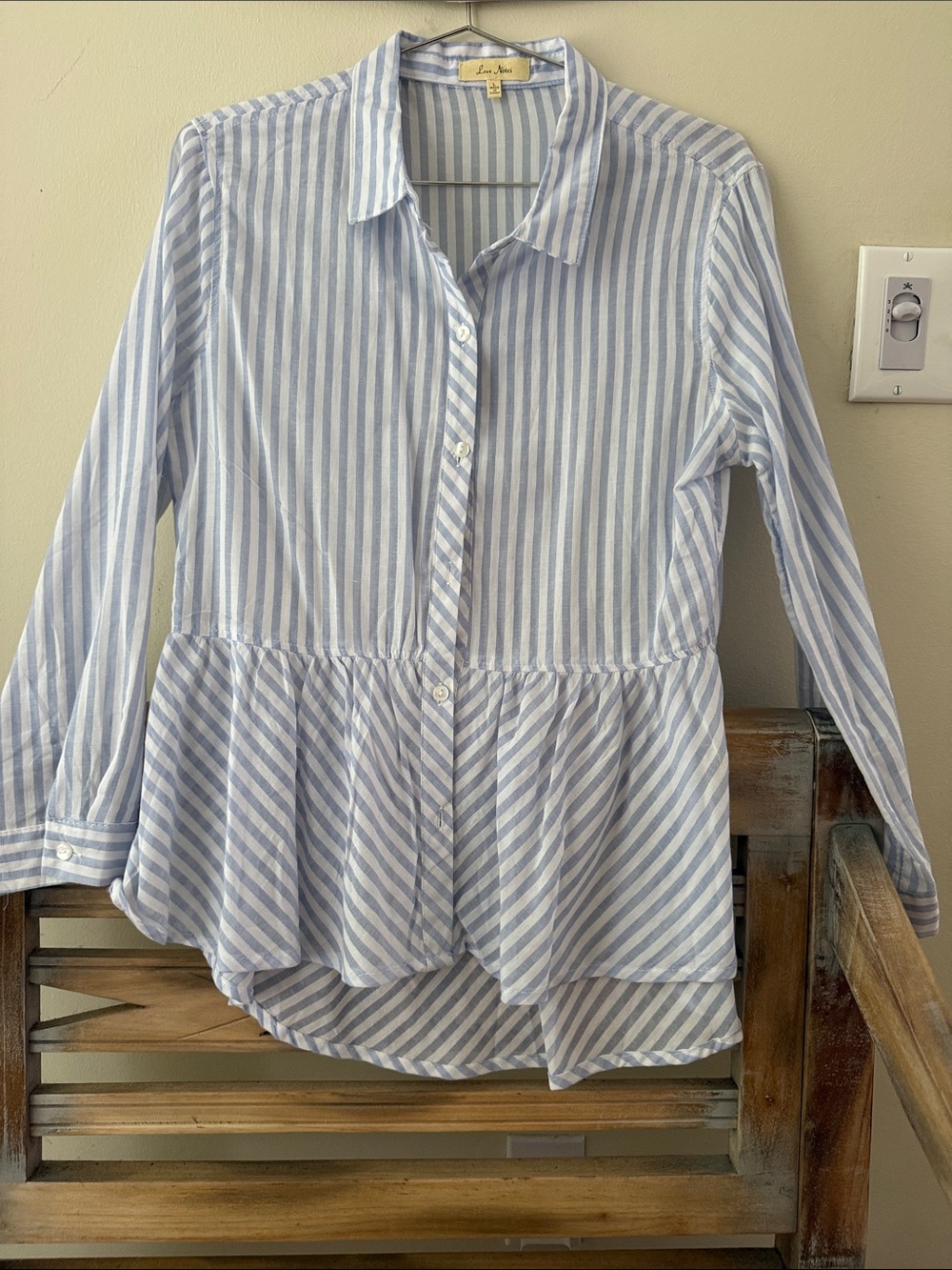 love, Fire Light Blue & White Striped Peplum Button-Up Tunic